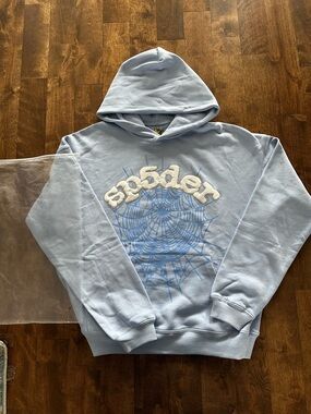 Light Blue Sp5der Web Graphic Hoodie